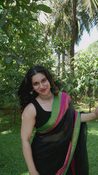 MAHIKA - Kanchi Silk Border Black Mul Cotton Saree